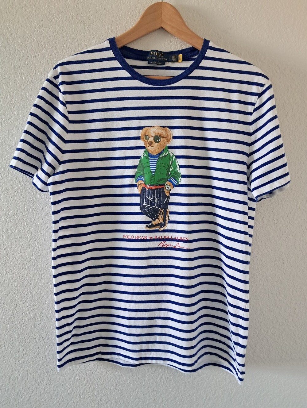 Polo Ralph Lauren Striped Bear Graphic T Shirt Short Sleeve Cotton Blue